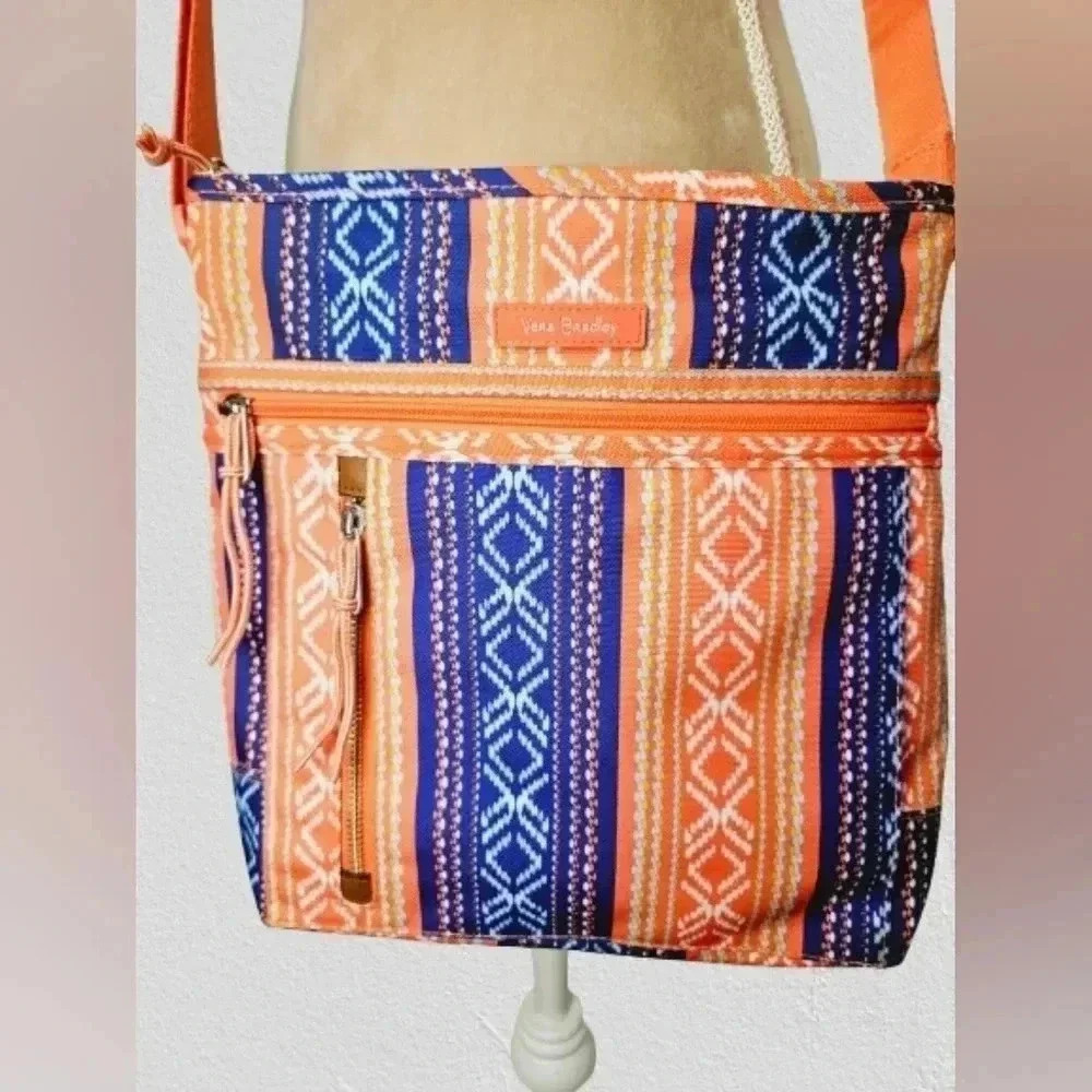 Vera Bradley Lighten Up Crossbody Bag Orange Blue Geometric Print Travel Purse